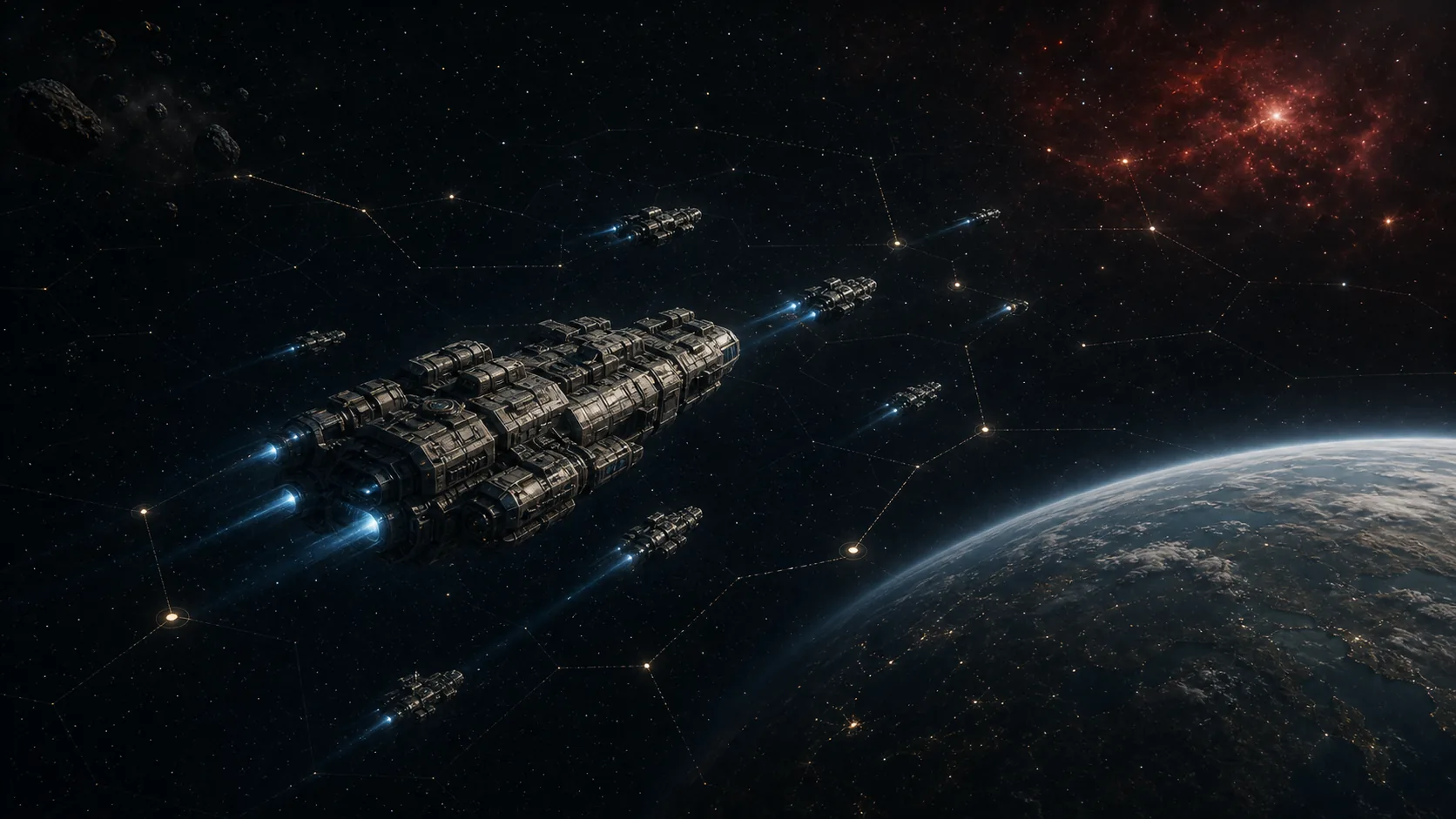 Command fleet moving through space